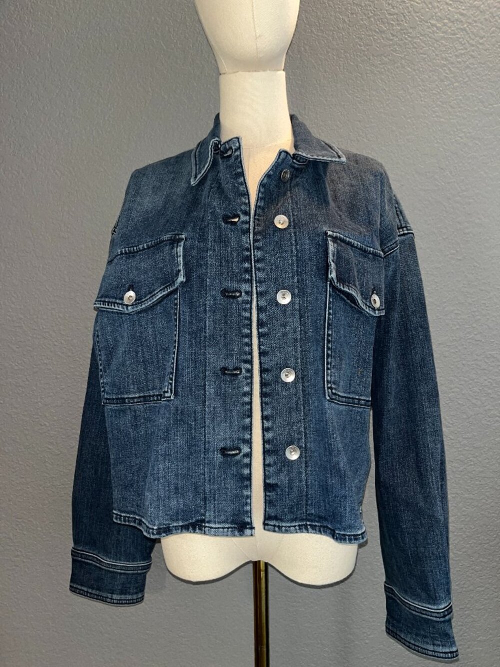 rag & bone Jayde Blue Denim Shirt Jacket Cropped Boxy Shacket Chore Jacket EUC M